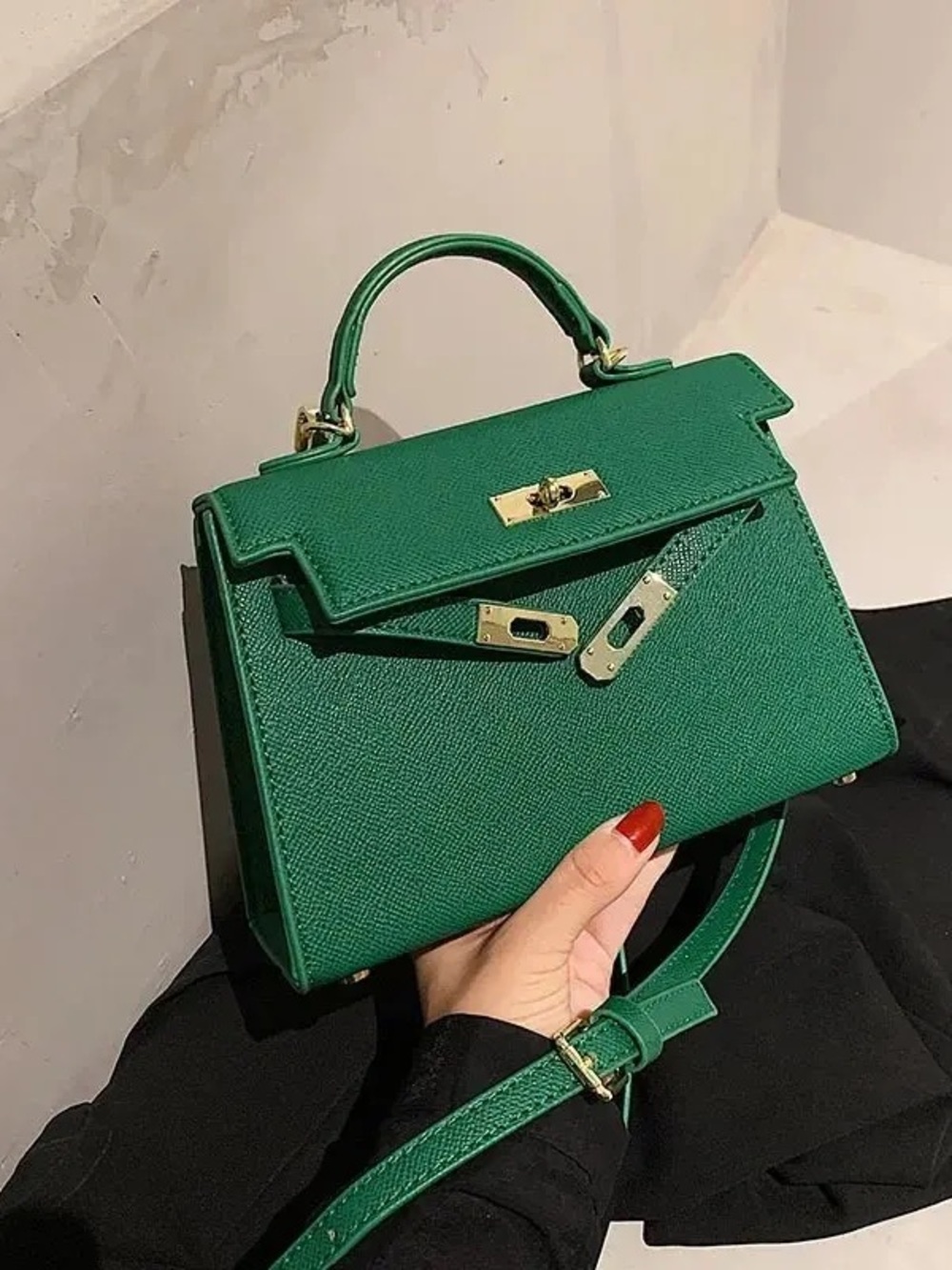 NEW Green Top-Handle Leather Satchel with Gold Hardware